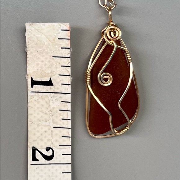 Wire Wrapped Brown Beach Glass Pendant - Picture 3 of 3